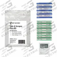 FIRST AID ONLY Wound Care Treatment Pack: Gen Purpose, 24 People Served, 6 Components, Plastic (MPN 91576). Key specifications — Adhesive Bandages Included: (4) 3/4 in x 3 in Plastic Bandages; Application: General Purpose; Brand: FIRST AID ONLY; Housing Color: Clear; Housing Material: Plastic; Includes Oral or Inhalant Medication: No Medication Included; Mountable: Portable; Oral and Inhalant Medicinals Included: No Oral/Inhalant Medicinals.