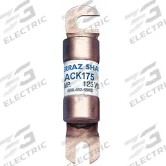 MERSEN Forklift Limiter Fuse: ACK Series, Bolt-On, Gen Purpose, 175 A, 125 V DC, Non-Indicating (MPN ACK175). Key specifications — Brand: MERSEN; Series: ACK.