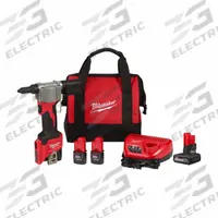 MILWAUKEE Rivet Tool Kit: 3 Batteries, 1 Charger, 1 1/2 in Stroke Lg, 2,000 lbf Pulling Force, M12™ (MPN 2550-22, 48-11-2450). Key specifications — attr1171031: MILWAUKEE; attr1171055: Up To 2X Faster Riveting.