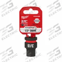 MILWAUKEE Standard Impact Socket: 1/2 in Drive Size, SAE, 3/8 in Socket Size, 6-Point, Std, Friction (MPN 49-66-6200). Key specifications — attr1215501: MILWAUKEE; attr1215515: Black Phosphate; attr1215518: 3/8 in.