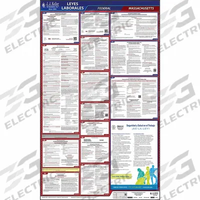 JJ KELLER Labor Law poster: MA, Spanish, Polypropylene, 24 in x 40 in, FMLA /Y - All-in-One State & Federal Labor Law Posters