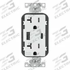 USB Receptacle: Decorator Duplex, 5-20R, USB Type A/C, White, 125V AC, 20 A (MPN W5833-W). Key specifications — Brand: LEVITON.