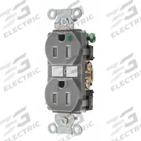 BRYANT Receptacle: Hospital Grade, Duplex, 5-15R, Gray, 125V AC, 15 A, 2 Pole / 3 Wire (MPN 8200HBGRYTR)