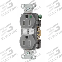 BRYANT Receptacle: Hospital Grade, Duplex, 5-15R, Gray, 125V AC, 15 A, 2 Pole / 3 Wire (MPN 8200HBGRYTR)