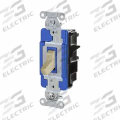 HUBBELL Wall Switch: Toggle Switch, Single Pole, Maintained, Ivory, 120/277V AC, 15 A (MPN HBL1201STI). Key specifications — Illuminated: No; Voltage Rating: 120/277V AC.