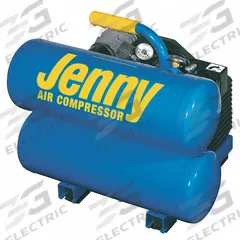 JENNY Portable Air Compressor: Oil Lubricated, 4 gal, Twin Stack, 2 hp, 3.9 cfm @ 90 psi, 120V AC (MPN AM780-HC4V-115/1). Key specifications — attr48686: Oil Lubricated; attr48685: 120V AC; attr48689: 3.60 cfm; attr48678: 12.8 A; attr48688: Compressor Oil; attr48671: JENNY; attr124308: Standard (75 dBA or more).