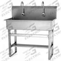 SANI-LAV Wash Station: 45 in Overall Ht, 37 in Bowl Lg, 8 in Bowl Dp, 2 gpm Flow Rate, Sensor, 16 ga (MPN 54FAL). Key specifications — Includes Side Splash: Side Splash Not Included; Power Source: AC Powered; Brand: SANI-LAV.