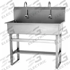 SANI-LAV Wash Station: 45 in Overall Ht, 37 in Bowl Lg, 8 in Bowl Dp, 2 gpm Flow Rate, Sensor, 16 ga (MPN 54FAL). Key specifications — Includes Side Splash: Side Splash Not Included; Power Source: AC Powered; Brand: SANI-LAV.
