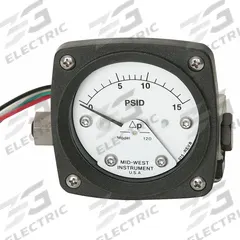 MIDWEST INSTRUMENT Differential Pressure Gauge & Switch: Back, 1/4 in NPT Female, 120, 2 1/2 in Dial (MPN 120-SA-00-O(CA)-10P). Key specifications — Sensor Type: Piston; Series: 120; Housing Material: 316L Stainless Steel; Certificate of Calibration: Not Included; Gauge Accuracy: ±3-2-3%.