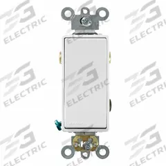 LEVITON Wall Switch: Rocker Switch, 3-Way, Maintained, White, 120/277V AC, 20 A (MPN 5623-2W). Key specifications — Illuminated: Yes; Voltage Rating: 120/277V AC.
