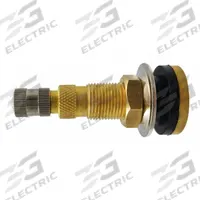 TRU-FLATE Tire Valve: Tubeless Tire Valve, Clamp-In, 180° Valve Stem Angle, Straight, Tractors (MPN 34-221-5). Key specifications — Valve Type: Clamp-In; Thread Size: 0.305-32; Valve Shape: Straight; Color: Brass; Product Type: Tubeless Tire Valve; Standards: TR618A; Compatible Vehicle Type: Tractors; Material: Rubber.