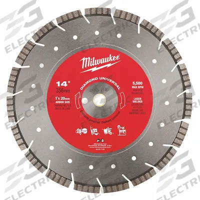 MILWAUKEE Diamond Saw Blade: Asphalt/Concrete/Stone, 14 in Blade Dia., 1 in Arbor Size - Concrete & Asphalt-Cutting Blades