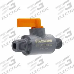 HAYWARD Manual Two-Way Ball Valve: 1/4 in, PVC, Straight, 150 psi Max. Pressure (CWP), One-Piece (MPN LCH1025AMME0000). Key specifications — Stem Material: Thermoplastic; Brand: HAYWARD; Handle: Lever.