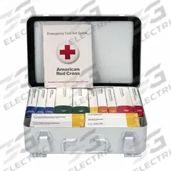 FIRST AID ONLY First Aid Kit and Housing: 83 Components, ANSI/ISEA Z308.1-2021, Type III, Class A (MPN 91348). Key specifications — ANSI Standard Met: ANSI/ISEA Z308.1-2021; Adhesive Bandages Included: (16) Bandages; Oral and Inhalant Medicinals Included: No Oral/Inhalant Medicinals; Topical Medicinals Included: (10) BZK Wipes; Wound Dressings Included: (2) Gauze Rolls; Unitized: Unitized.