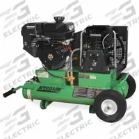 SPEEDAIRE Portable Gas Air Compressor: 2 Stage, 9 hp Engine, Mi-T-M, 17.2 cfm @ 90 psi, Twin Stack (MPN AM2-PM09-08G). Key specifications — attr50858: Mi-T-M; attr50864: Recoil; attr50844: SPEEDAIRE.
