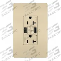 USB Receptacle: Duplex, 5-20R, 2 USB Ports, USB Type A, Ivory, 125V AC, 20 A, GFCI (MPN 2097TRUSBAAI). Key specifications — Brand: LEGRAND.