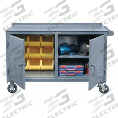 STRONG HOLD Mobile Cabinet Workbench: 60 in x 30 in, Steel, 4,800 lb Overall Load Capacity, Gray (MPN 52.7-DS-BBS-301CA). Key specifications — Included Components: Handle on Side; Assembly: Fully Assembled; Brand: STRONG HOLD.