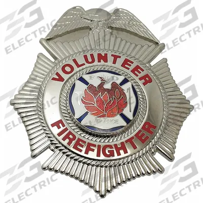 HEROS PRIDE Metal Badge: Volunteer Firefighter - Cross, 2 1/2 in x 3 in, Silver, Metal - Metallic Badges
