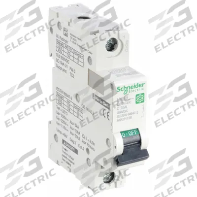 SCHNEIDER Supplementary Protector: 25 A Amps, 250V DC, 5kA at 250V DC, Screw Clamp - DC-Only Rated, 1-Pole UL1077 DIN Rail-Mount Supplementary Protectors