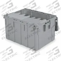 BUCKHORN Attached Lid Tote: 28 gal, 28 in x 21 in x 15 1/2 in, Gray Body, Gray Lid, Stacking Capable (MPN 39280). Key specifications — attr1188613: Plastic; attr1188631: BUCKHORN.