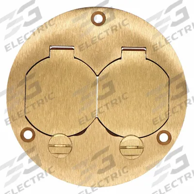 HUBBELL WIRING DEVICE-KELLEMS Floor Box Cover: Round, Gold, Brass, Brushed - Brass Electrical Floor Box Covers