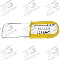 UNIVERSEAL Padlock Seals: Yellow, Plastic, 100 lb Breaking Strength, 1 3/16 in Hasp Lg, 50 PK (MPN UPAD-PC YELLOW50). Key specifications — Brand: UNIVERSEAL; Marking Color: Black; Marking Included: Numbers; Marking Message: Sealed; Marking Numbering: Sequential; Lock Material: Plastic.