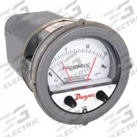 DWYER Differential Pressure Gauge & Switch: Single-Side, 1/8 in NPT Female, ±2% Gauge Accuracy (MPN A3215). Key specifications — Sensor Type: Diaphragm; Series: A3000 Photohelic; Housing Material: Die Cast Aluminum; Certificate of Calibration: Not Included; Gauge Accuracy: ±2%.