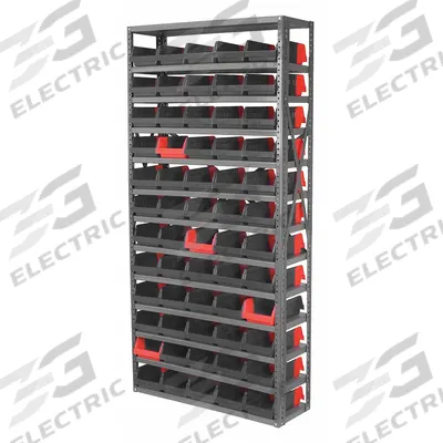 AKRO-MILS Bin Shelving: 36 in x 12 in x 79 in, 1 Sided, 60 Bins, Open, Indicator Bin - Metal Stationary Bin Shelving with Open-Front Bins