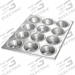 CHICAGO METALLIC Muffin Pan: Aluminum, 12 Slots, 10 3/4 in Overall Wd, 1 3/8 in Overall Dp, Silver (MPN 46125). Key specifications — Pan Style: Cupcake Pan; Brand: CHICAGO METALLIC; Color: Silver; Material: Aluminum; NSF Certified: No; Number of Slots: 12.