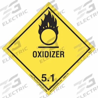 LABELMASTER Container Label: Oxidizer, 4 in x 4 in, 4 in Label Ht, 4 in Label Wd - Class 5: Oxidizing Agents & Organic Peroxides