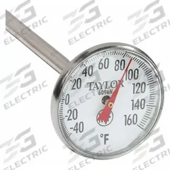 TAYLOR Dial Pocket Thermometer: -40°F to 160°F, +/- 2% Accuracy, 5 in Stem Lg, Fahrenheit (MPN 6096L). Key specifications — attr1280785: Fahrenheit; attr1275298: +/- 2%; attr1275296: TAYLOR.