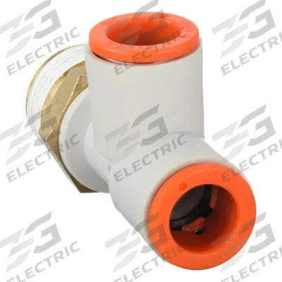 SMC Push-Fit Tee Fitting: 3/8 in Pipe x 3/8 in OD x 3/8 in OD Size, 49 1/2 mm Overall Lg - Polybutylene & Brass Tube Fittings
