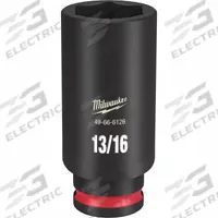 MILWAUKEE Deep Impact Socket: 3/8 in Drive Size, SAE, 13/16 in Socket Size, 6-Point, Deep, Friction (MPN 49-66-6126). Key specifications — attr1215501: MILWAUKEE; attr1215515: Black Phosphate; attr1215518: 13/16 in.