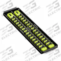 ERNST MANUFACTURING Socket Organizer: Yellow, 3 5/8 in Overall Wd, 30 Posts/Slots, Sockets (MPN 8467HV). Key specifications — attr1125333: (192) I.D. Stickers; attr1125346: ERNST MANUFACTURING; attr1125347: Yellow; attr1136588: Sockets; attr1125364: Socket Bit Tray.
