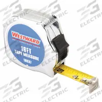 WESTWARD Tape Measure: Nonmagnetic Single Hook Tip, 16 ft, Chromed Plastic, Silver (MPN 1MKR7). Key specifications — attr935324: WESTWARD; attr942259: Silver; attr935328: 1/32 in (1st 12 in); attr935329: Feet; attr935337: SAE; attr936607: Manual Lock; attr972446: Inch; attr979969: Nonmagnetic Single Hook.