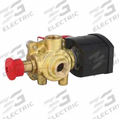 REDHAT Solenoid Valve: 4-Way, 3/8 in Pipe Size, 120V AC, Explosion Proof/Watertight, Manual Operator (MPN EF8342G003MS120/60DA). Key specifications — Pipe Size: 3/8 in; Voltage: 120V AC; Brand: REDHAT; Coil Enclosure: Explosion Proof.