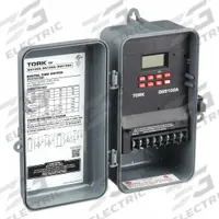 TORK Electronic Timer: 7 day, Not Astronomic, 120-277V AC, DPDT, Digital (MPN DGS100A). Key specifications — Body Material: Plastic; Indoor/Outdoor Usage: Outdoor; Astronomic Functionality: Not Astronomic; Mounting Style: Surface; Brand: TORK.