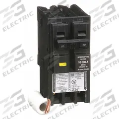 SQUARE D Miniature Circuit Breaker: 20 A, 120/240V AC, Single Phase, 10kA at 120/240V AC, 2 Poles (MPN HOM220GFI). Key specifications — Phase: Single; Amps: 20 A; AC Voltage Rating: 120/240V AC; Max. AIR Rating: 10kA at 120/240V AC; For Use With: Homeline Load Center; Brand: SQUARE D.