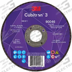 3M CUBITRON 3 Cut-Off Wheel: Type 27, 5" x 0.09" x 7/8", Ceramic, 36 Grit (MPN 90046). Key specifications — Brand: 3M CUBITRON 3.