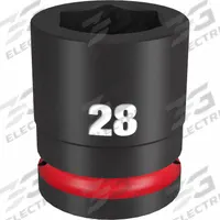 MILWAUKEE Standard Impact Socket: 3/4 in Drive Size, Metric, 28 mm Socket Size, 6-Point, Std (MPN 49-66-6366). Key specifications — attr1215501: MILWAUKEE; attr1215515: Black Phosphate; attr1215518: 28 mm.