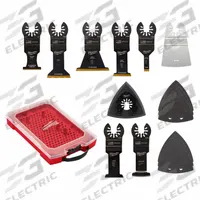 MILWAUKEE Oscillating Tool Blade Set: 8 Blades, Straight, Universal Open-Back Connection (MPN 49-10-9114). Key specifications — attr1140173: (1) 1-3/4" Titanium Charged Bi-Metal Multi-Material Blade; attr1097629: MILWAUKEE; attr1097591: Milwaukee.