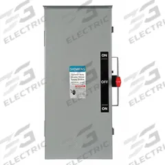 SIEMENS Safety Switch: Non-Fusible, 100 A, Single Phase, 240V AC, Galvanized Steel, Indoor/Outdoor (MPN DTGNF223NR). Key specifications — attr867131: SIEMENS.