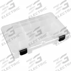 FLAMBEAU Compartment Box: 7 1/4 in x 11 in x 1 3/4 in, Clear, Not Electrostatic Discharge Conductive (MPN T4008). Key specifications — ESD Conductive: Not Electrostatic Discharge Conductive; Color: Clear; Compartment WxD: (4) 1-11/16 in x 6-1/4 in; Brand: FLAMBEAU; Material: Plastic.