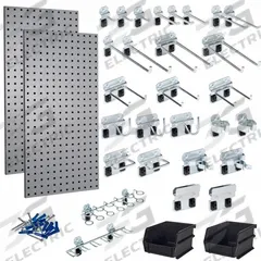 TRITON PRODUCTS Square Hole Pegboards: Square, 1/4 in Peg Hole Size, 36 in x 18 in x 9/16 in, Steel (MPN LB18-GKit). Key specifications — Material: Steel; Finish: Epoxy Powder Coated; Peg Hole Shape: Square; Includes: (2) Extended Spring Clip; Color: Gray; Brand: TRITON PRODUCTS.