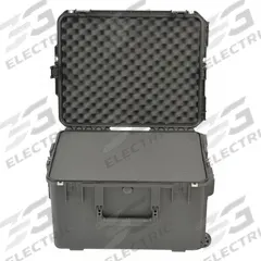 SKB Protective Case: 22 1/2 in x 22 1/2 in x 12 1/2 in Inside, Pick and Pluck, Black, 2 Wheels, IP67 (MPN 3I-2222-12BC). Key specifications — Handle Style: Molded; Brand: SKB; Case Closure Type: Latches.