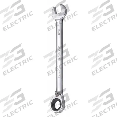 WESTWARD Combination Wrench: Alloy Steel, Chrome, 24 mm Head Size, 13 in Overall Lg - Metric 12-Point Ratcheting Combination Wrenches