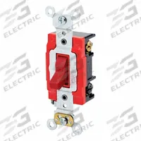 LEVITON Wall Switch: Toggle Switch, 3-Way, Maintained, Red, 120/277V AC, 20 A (MPN 1223-2R). Key specifications — Illuminated: No; Voltage Rating: 120/277V AC.