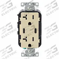 USB Receptacle: Decorator Duplex, 5-20R, USB Type C, Ivory, 125V AC, 20 A (MPN T5837-I). Key specifications — Brand: LEVITON.