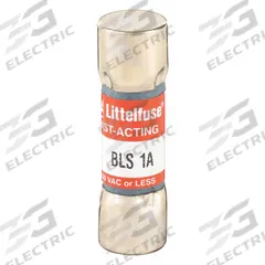 LITTELFUSE Fuse: BLS Series, Midget, Fast-Acting, 1 A, 600 V AC, 13/32 in x 1 3/8 in, Non-Indicating (MPN BLS001). Key specifications — attr1287209: BLS; attr211192: LITTELFUSE.