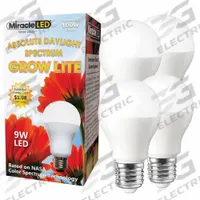 LED Grow Bulb: LED, A19, 120V, Full/Broad, 100 W Incandescent Watt Equivalency (MPN 601835). Key specifications — Plant Growth Application: All-Stage Growth and Maintenance; Brand: MIRACLE LED; Bulb Shape: A19; Spectrum: Full/Broad.